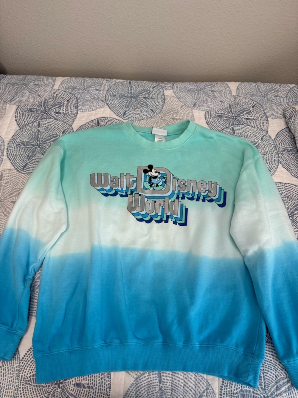 Disney Teal to Aqua Ombre Crewneck with Mickey Graphic
